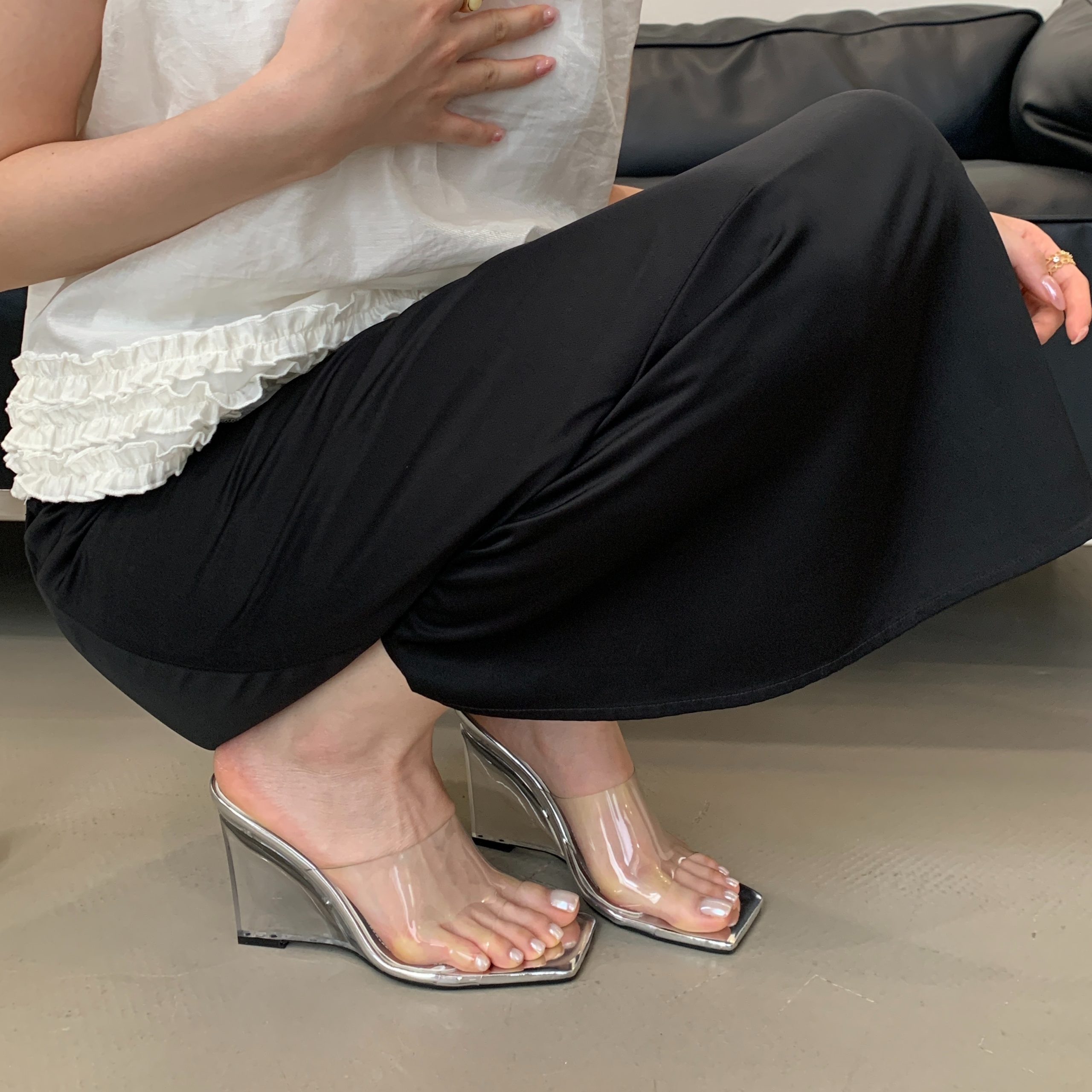 2025 New Wedge Heel Crystal Transparent Upper Crystal Versatile Sandals 35-40 - Image 3