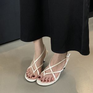 2025 Spring Summer Women's Open Toe High Heel Sandals with Thin Straps Solid Color Elegant Commuter Style