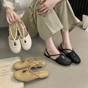 Women's Low Heel Open Toe Sandals 2026 New Sweet Backless Casual Roman Shoes Anti-Slip