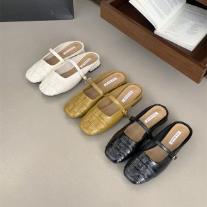 Women's Square Toe Slip-On Mules with Block Heel - Korean Retro Casual Shoes