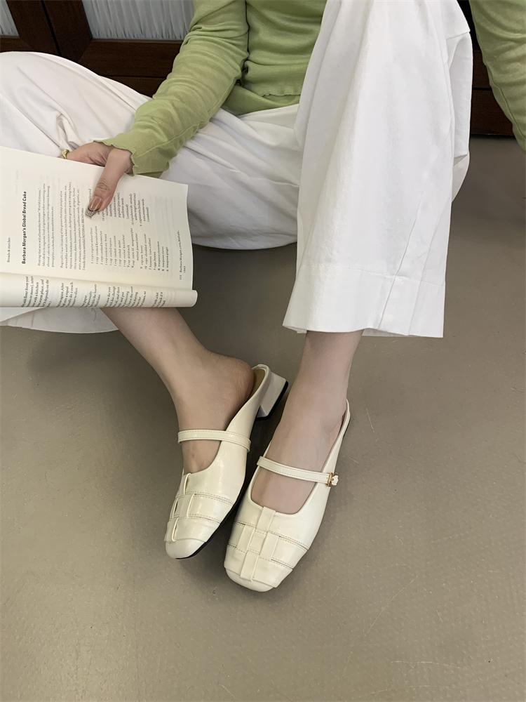 Women's Square Toe Slip-On Mules with Block Heel - Korean Retro Casual Shoes - Image 4