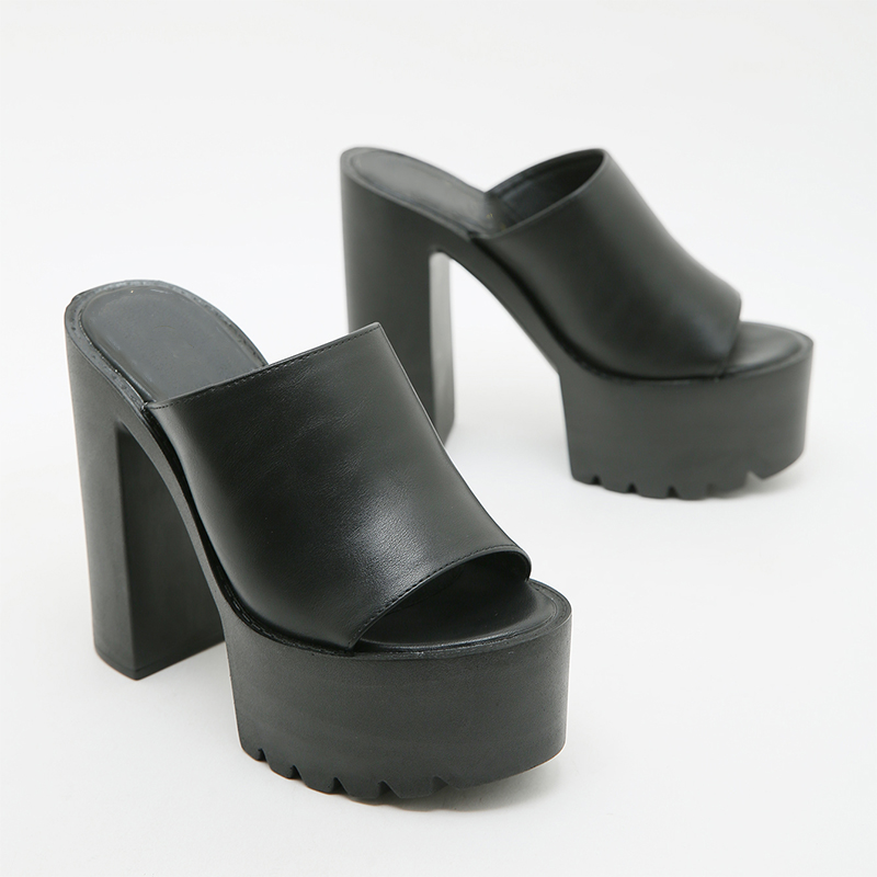 Women's Summer Open Toe Platform Slippers 14cm High Heel Chunky Heel PU Strappy Sandals 34-40 - Image 4